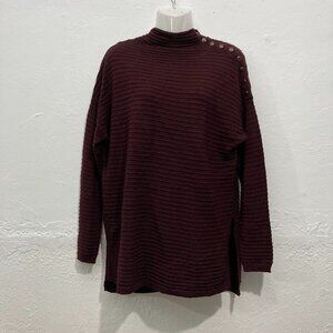 Tahari Women's Burgundy Merino Wool Blend Long Sleeve Knit pullover Sweater M